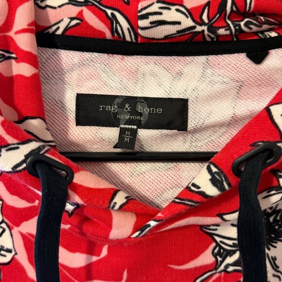 Rag & Bone Red Floral City Terry Printed Hoodie - Medium - Picture 2 of 3